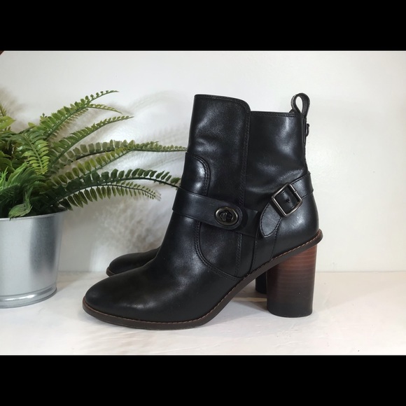 COACH MOTO ANKLE BUCKLE BLK LEATHER BOOTS SZ 8.5 - Picture 5 of 14